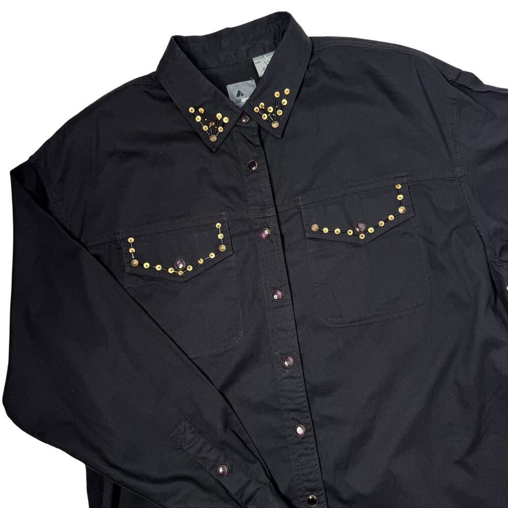 Vtg 90s Liz Claiborne Lizwear Embellished Western Snap Button Shirt Womens Large